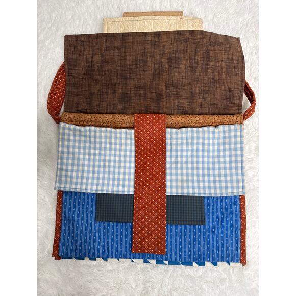 Handmade Quilted Patchwork Messenger Briefcase Bag Blue Red Brown OOAK - Picture 2 of 14